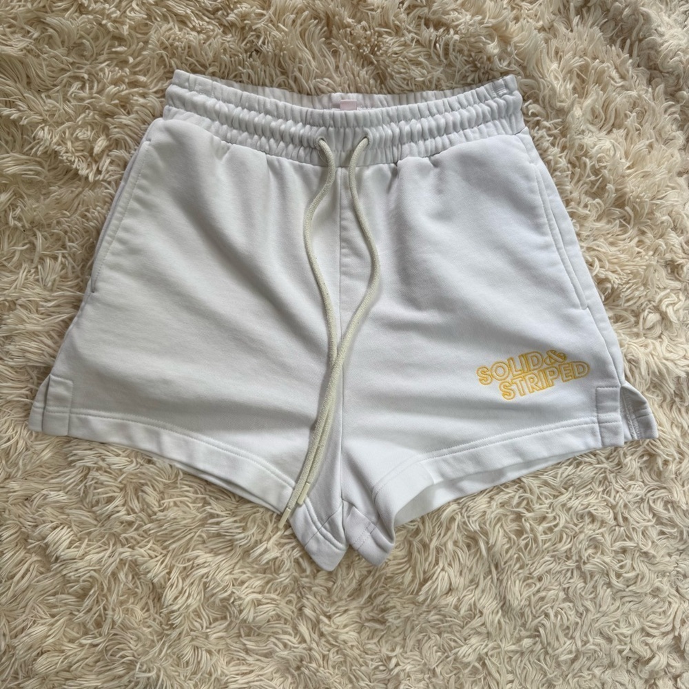 Solid & Striped White Cotton Lounge Shorts Size Small Drawstring Waist cozy